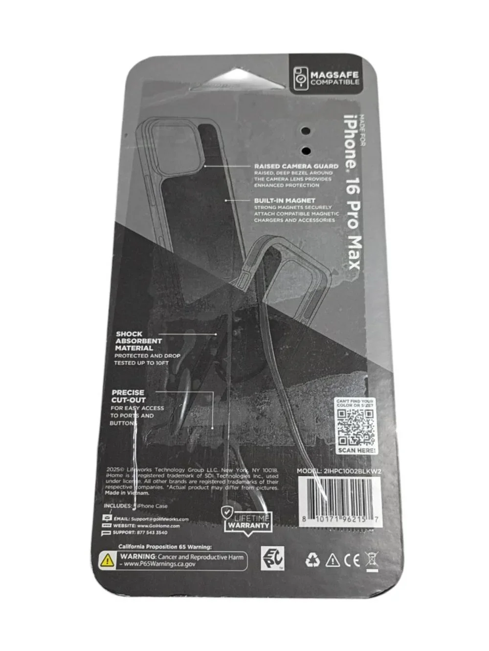 Ihome Magsafe Compatible Case 2Ihpc1002Blkw2 Iphone 16 Pro Max Gray Black